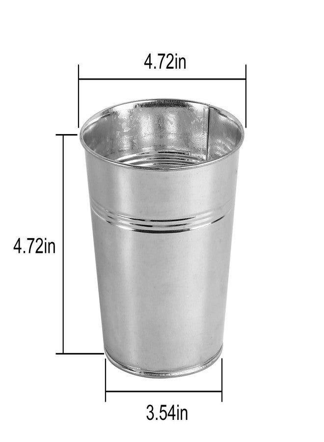 مجموعة كينجوك المكونة من 16 وعاء زراعة معدني مجلفن، بأبعاد 4.72 × 4.72 × 3.54 بوصة، سلة نباتات دائرية مثالية للشرفات والحدائق والباحات والمكاتب والحفلات وحفلات الزفاف. - Image 2